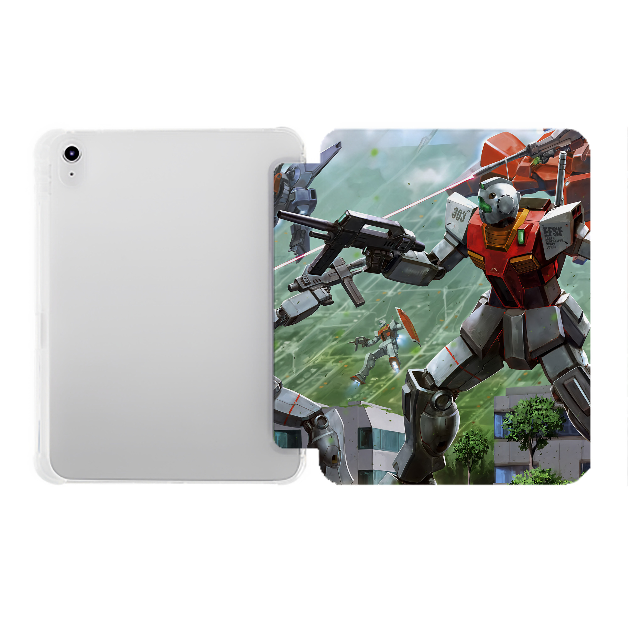 （画像用） 機動戦士ガンダム Mobile Suit Gundam IPad ケース ペン収納付き 三つ折りスタンド PUレザー×シリコン 対応機種9.5/10.5/10.9インチ